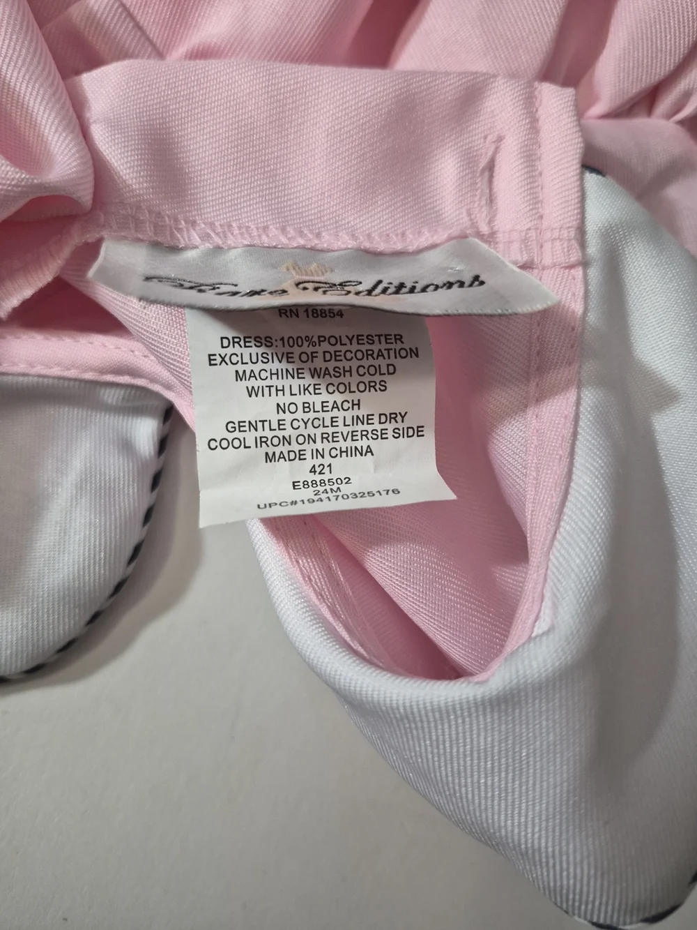 Rare Editions Pink Nautical Dress with Black Stripe Waist and White Bow
